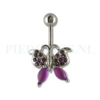 Navelpiercing vlinder gemstone paars - thumbnail