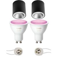 Pragmi Cliron Pro - Opbouw Rond - Mat Zwart/Zilver - Verdiept - Ø90mm - Philips Hue - Opbouwspot Set GU10 - White and Color Ambiance - Bluetooth