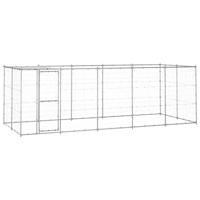 vidaXL Hondenkennel met dak 12,1 m² gegalvaniseerd staal, kennel, hondenhok, hondenhuis, kennels, hondenhokken, hondenhuizen, hondenverblijf