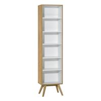 CaliCosy Boekenkast met 5 planken natuur - Scandinavische stijl - PEFC-hout - poten van massief eiken - decoratie wit en eiken - voor woonkamer, slaapkamer - 50,5 x 60 x 207,5 cm
