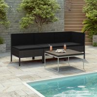 3-delige Loungeset met kussens poly rattan zwart - thumbnail