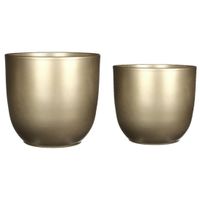 Plantenpot/bloempotten set - 4x stuks - keramiek - goud - D17 en D22 cm - thumbnail