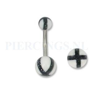 Navelpiercing acryl kruis zwart met wit