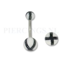 Navelpiercing acryl kruis zwart met wit - thumbnail