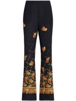 ETRO pantalon droit en soie à imprimé cachemire - Noir