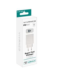 Vivanco TCVVDUALUSB20W GSM-lader USB-A, USB-C Met snellaadfunctie Wit