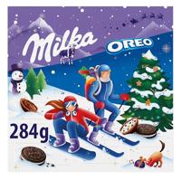Milka & OREO Adventskalender 1 x 284 g I Adventskalender met chocolade en OREO koekjes I kerstkalender I chocolade adventskalender I met Milka chocolade, snoep, alpenmelk en OREO