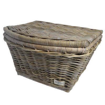 Rieten Fietsmand Buikmand met Klep Grijs