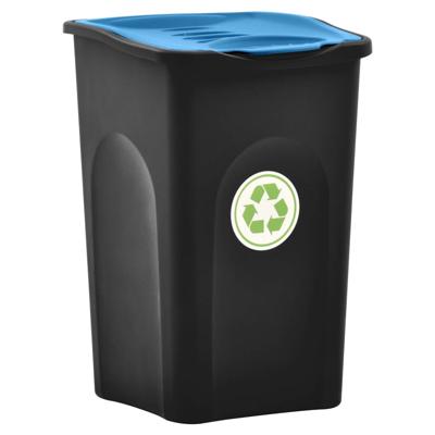 Vidaxl Vuilnisbak Met Scharnierdeksel 50 L Zwart En Blauw