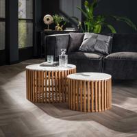 LifestyleFurn Salontafel Pervis Set van 2 stuks, Marmer en mangohout - Wit marmer - Rond - thumbnail