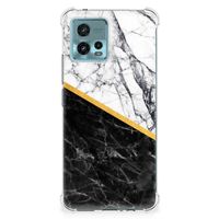 Motorola Moto G72 Anti-Shock Hoesje Marmer Wit Zwart - Origineel Cadeau Man