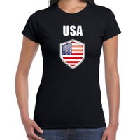 USA landen supporter t-shirt met Amerikaanse vlag schild zwart dames