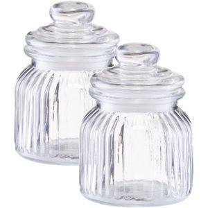 2x Glazen voorraadpotten/bewaarpotten 600 ml strepen relief 11 x 14,5 cm