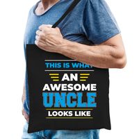 Awesome uncle / geweldige oom katoenen tas - zwart - 42 x 38 cm   - - thumbnail