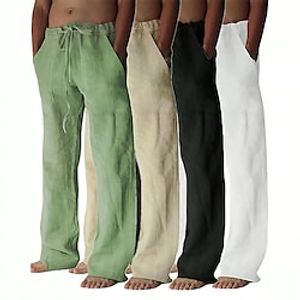 Voor heren Linnen broek Broek Zomerbroek Zak Trekkoord Effen Comfort Ademend Volledige lengte Yoga Casual Dagelijks Basic Recht Ruim Passend Zwart Wit Micro-elastisch Lightinthebox