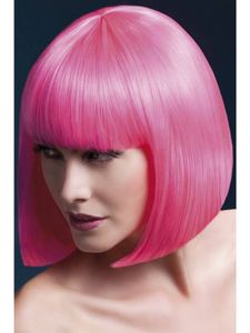 Professionele pruik kort neon pink