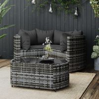 4-delige Loungeset met kussens poly rattan grijs