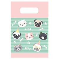 Amscan 9906547 - Papieren zakken Hello Pets, 8 stuks, 23,5 x 16 cm, dieren, hoeden, katten, feestzakjes, cadeautje, kinderverjaardag
