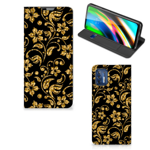 Motorola Moto G9 Plus Smart Cover Gouden Bloemen