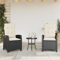 Tuinstoelen 2 st verstelbaar met kussens poly rattan zwart - thumbnail