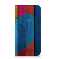 iPhone 15 Pro Max Book Wallet Case Wood Heart - Cadeau voor je Vriend