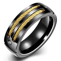 Stalen ring zwart met gouden Kabel - thumbnail