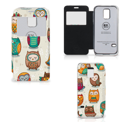 Samsung Galaxy S5 Mini Telefoonhoesje met Pasjes Vrolijke Uilen Samsung Galaxy S5 Mini Telefoonhoesje met Pasjes Vrolijke Uilen