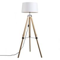 QAZQA Vloerlamp naturel met witte linnen kap 45 cm - Tripod - thumbnail