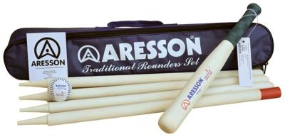 Aresson rounders set Family bal knuppel hout blank/groen 8 delig