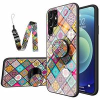 Geruit Patroon Samsung Galaxy S22 Ultra 5G Hybride Hoesje - Kleurrijke Mandala