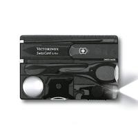 Victorinox Taschenmesser Swiss Card Lite (13 Funktionen, LED-Licht, Lupe, Schere, Stecknadel) schwarz transparent