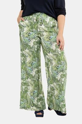 Ulla Popken Broek, recht model, elastische band, paisley dessin - Grote Maten