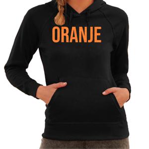 Bellatio Decorations Koningsdag hoodie dames - oranje - zwart - met glitters - oranje feestkleding 2XL  -