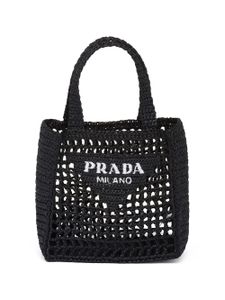 Prada petit sac cabas en raphia à plaque logo - Noir