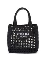 Prada petit sac cabas en raphia à plaque logo - Noir - thumbnail