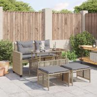 4-delige Loungeset met kussens poly rattan en glas beige - thumbnail