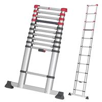 Hailo T80 FlexLine aluminium veiligheidstelescopische ladder - uittrekbare ladder met 11 sporten - werkhoogte tot 397 cm - gewicht 10,7 kg - zilver