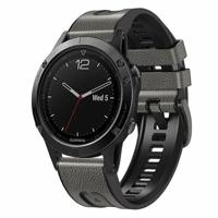 By Qubix - leer + siliconen bandje - Grijs - Compatible met Garmin Tactix 8-51mm - Compatible Garmin bandje