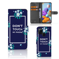 Samsung Galaxy A21s Portemonnee Hoesje Flowers Blue DTMP - thumbnail