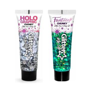 Paintglow Chunky Glittergel voor lichaam en gezicht - 2 tubes - zilver en zeemeermin groen - 12 ml