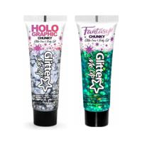 Paintglow Chunky Glittergel voor lichaam en gezicht - 2 tubes - zilver en zeemeermin groen - 12 ml - thumbnail