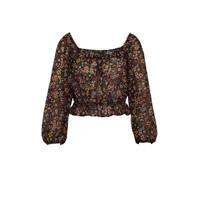 Mango gebloemde semi-transparante top zwart/donkerrood/geel