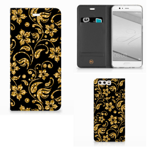 Huawei P10 Plus Smart Cover Gouden Bloemen