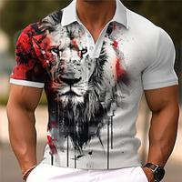 Leeuw Sportkleding Casual Toevlucht Voor heren POLO Shirt Korte mouw Feest Buiten Straat Lente zomer 3D Strijkijzer Wit Micro-elastisch Polyester Lightinthebox