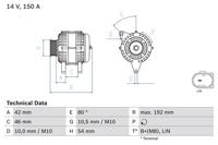 Dynamo / Alternator BOSCH, Spanning (Volt)14V, u.a. für Ford, Volvo, Mazda