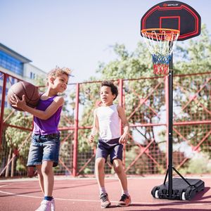 In Hoogte Verstelbare Basketbalring voor Kinderen Binnen en Buiten Zwart + Rood