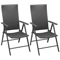 Tuinstoelen stapelbaar 2 st poly rattan zwart - thumbnail