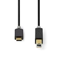 USB-Kabel - USB 2.0 - USB-C Male - USB-B Male - 15 W - 480 Mbps - Verguld - 2.00 m - Rond - PVC - Antraciet - Doos