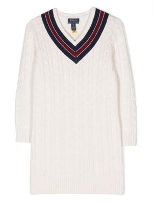 Ralph Lauren Kids Kabelgebreide jurk - Wit