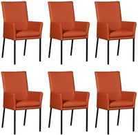 Set van 6 Cognac leren moderne eetkamerstoelen Royal - poot vierkant zwart - Toledo Leer Cotto (cognac leer) - thumbnail